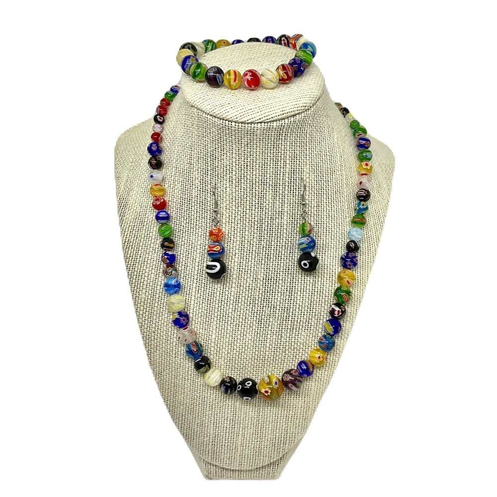Multi Color Murano Glass Necklace, Earrings & Bracelet Set